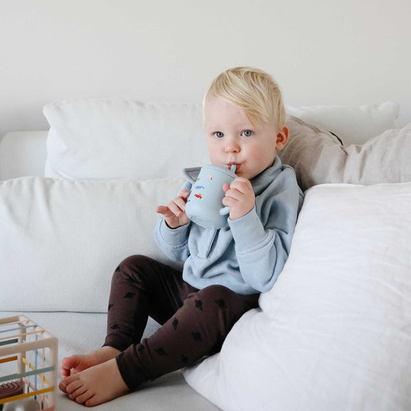 Mushie - Silicone Training Cup + Straw - Retro Cars