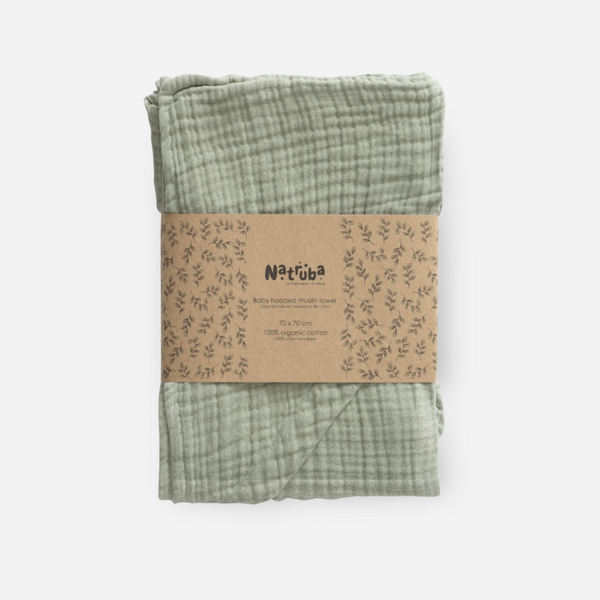 Natruba - Muslin Baby Hooded Bath Towel - GreenNatruba - Muslin Baby Hooded Bath Towel - Green