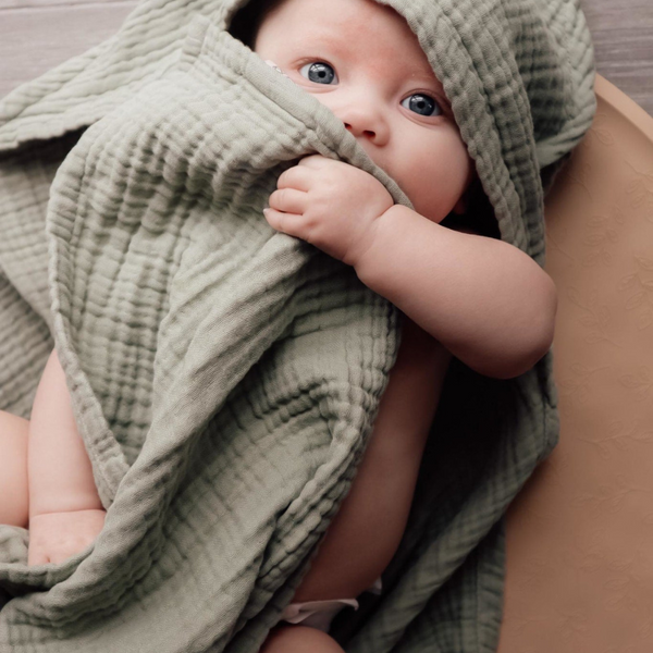 Natruba - Muslin Baby Hooded Bath Towel - Green