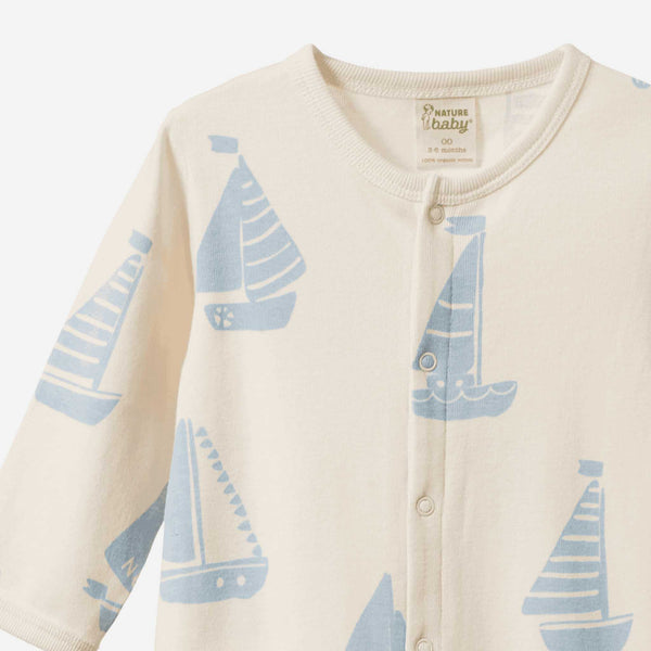 Nature Baby - Cotton Stretch and Grow Regatta Blue Sleeper