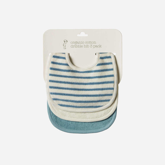 Nature Baby - Dribble Bibs 3 Pack - Powder Blue/Natural