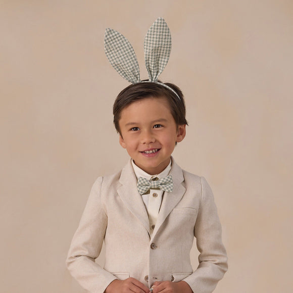 Noralee - Bunny Headband - Eucalyptus Check | Kids Bunny Ear Easter Headband