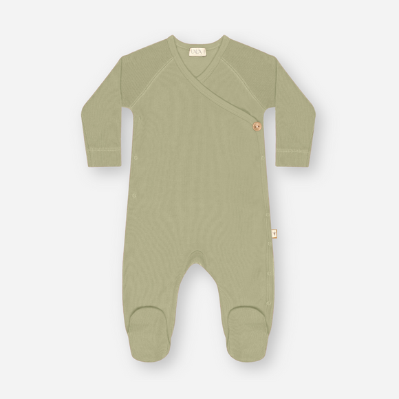 UAUA Collections - Pima Cotton Kimono Footie Pajamas with Button - Olivia