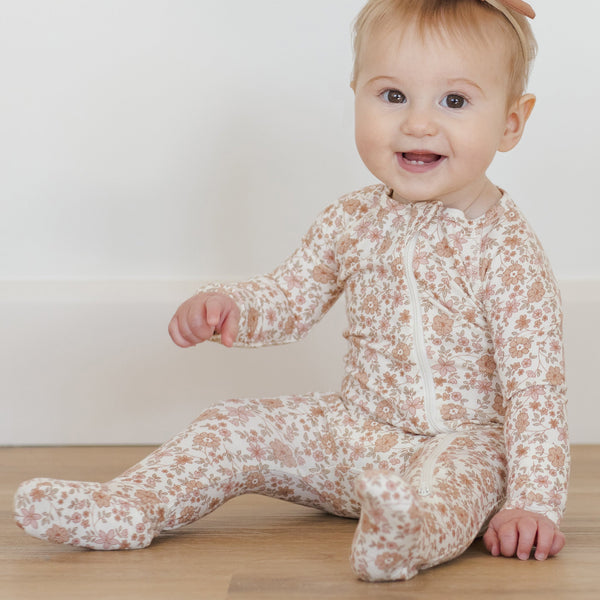 Quincy Mae - Bamboo Zip Footie - Bloom