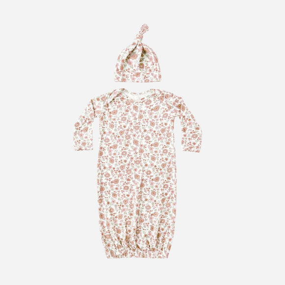 Quincy Mae - Bamboo Baby Gown + Hat Set - Bloom