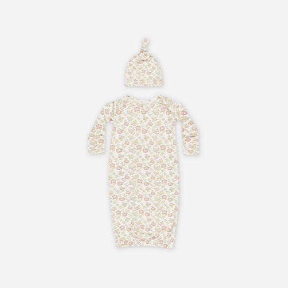 Quincy Mae - Bamboo Baby Gown + Hat Set - Bloom