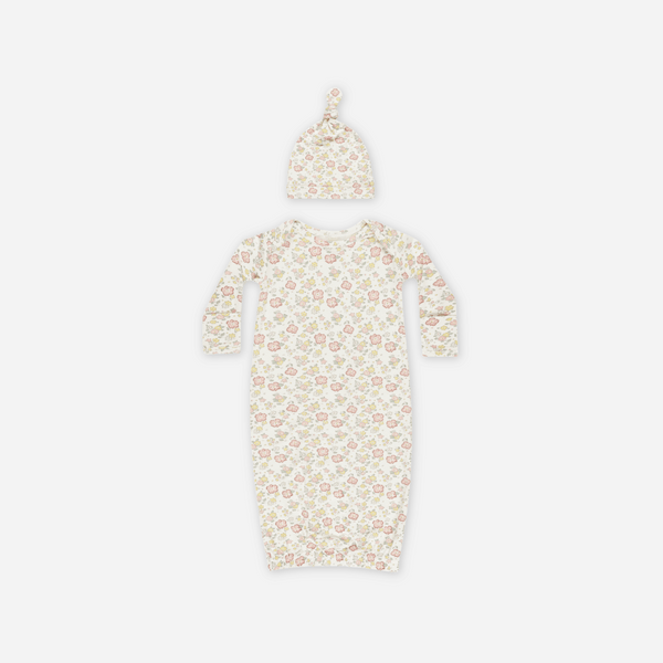 Quincy Mae - Bamboo Baby Gown + Hat Set - Bloom