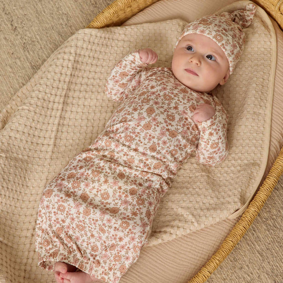 Quincy Mae - Bamboo Baby Gown + Hat Set - Bloom