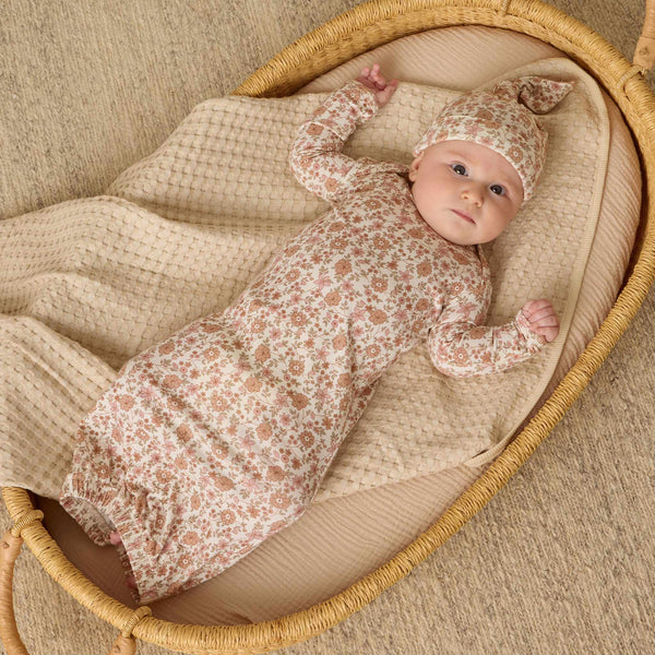 Quincy Mae - Bamboo Baby Gown + Hat Set - Bloom