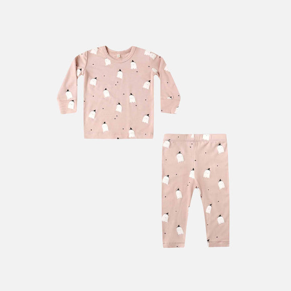 Quincy Mae - Bamboo Pajama Set - Pink Ghosts