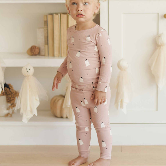Quincy Mae - Bamboo Pajama Set - Pink Ghosts