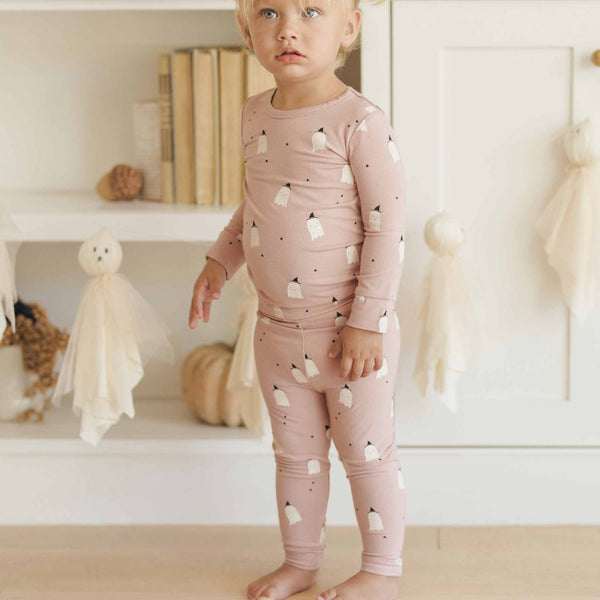 Quincy Mae - Bamboo Pajama Set - Pink Ghosts