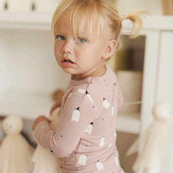 Quincy Mae - Bamboo Pajama Set - Pink Ghosts