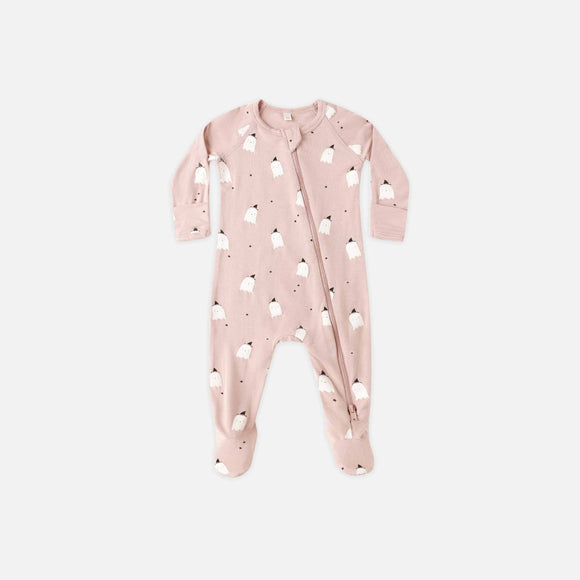 Quincy Mae - Bamboo Zip Footie - Pink Ghosts