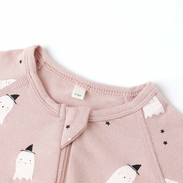 Quincy Mae - Bamboo Zip Footie - Pink Ghosts