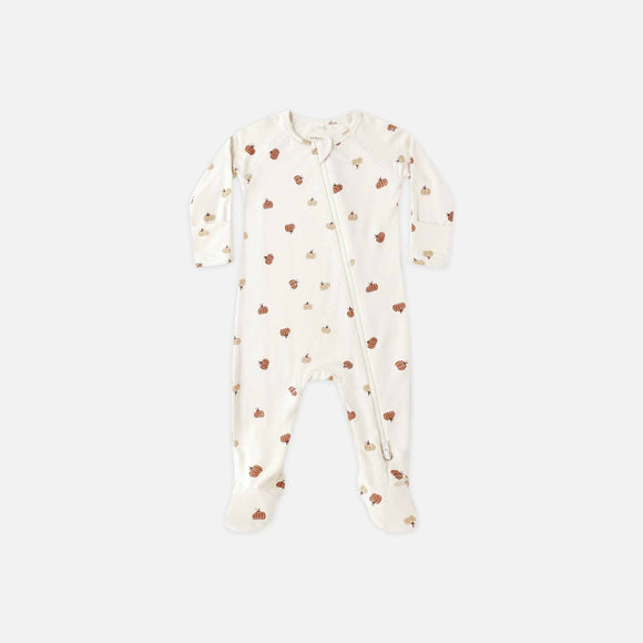Quincy Mae - Bamboo Zip Footie - Pumpkins
