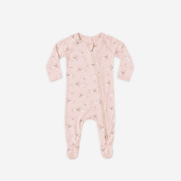 Quincy Mae - Bamboo Zip Footie - Swans