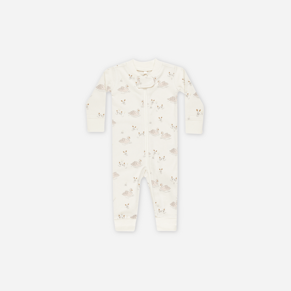 Quincy Mae - Bamboo Zip Long Sleeve Sleeper Footie - Swans