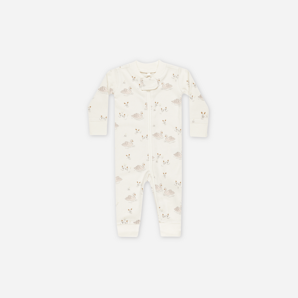 Quincy Mae - Bamboo Zip Long Sleeve Sleeper Footie - Swans