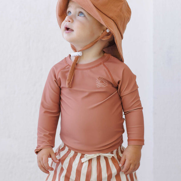 Quincy Mae - Boys Swim Short - Retro Poppy Stripe