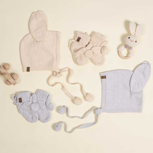 Quincy Mae - Bunny Knit Bonnet - Heathered Sky