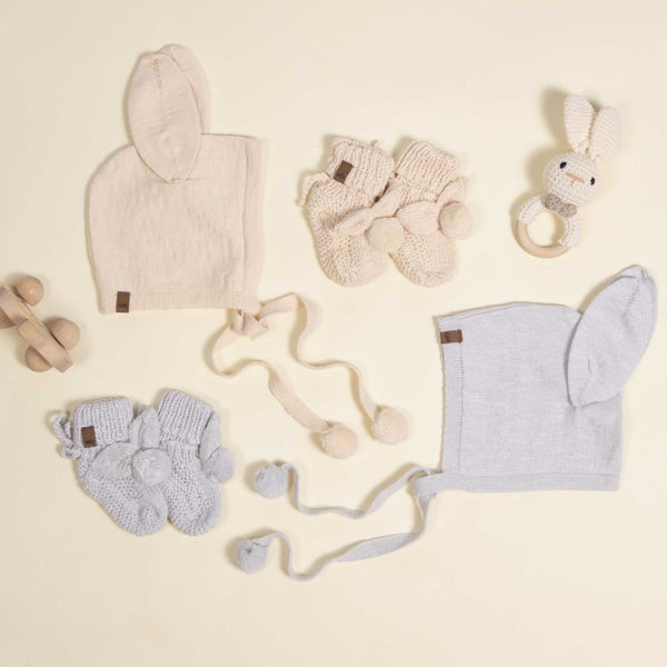 Quincy Mae - Bunny Knit Bonnet - Heathered Sky