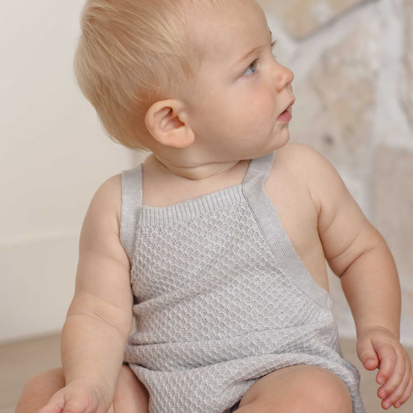 Quincy Mae - Caleb Knit Shortall - Heathered Sky