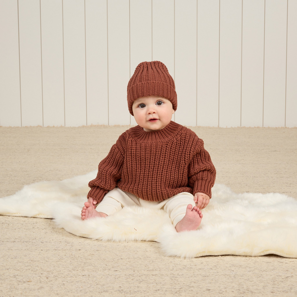 Quincy Mae - Chunky Knit Beanie - Cranberry