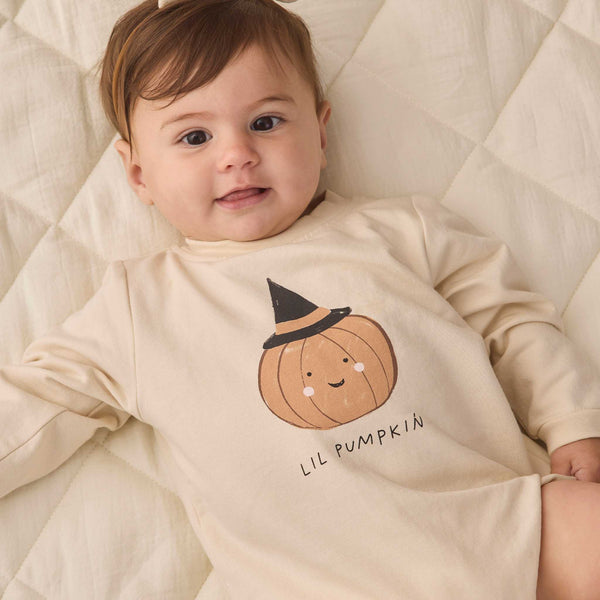 Quincy Mae - Crewneck Bubble Romper - Lil Pumpkin