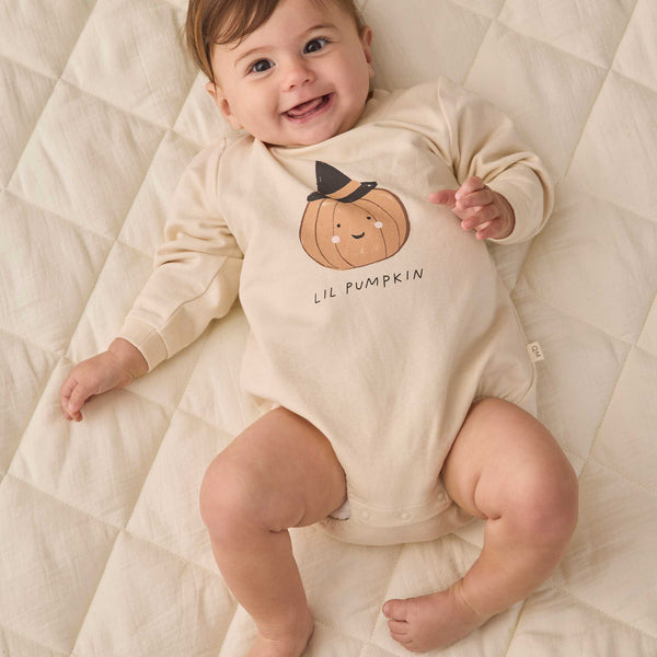 Quincy Mae - Crewneck Bubble Romper - Lil Pumpkin