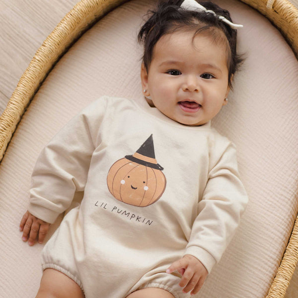 Quincy Mae - Crewneck Bubble Romper - Lil Pumpkin