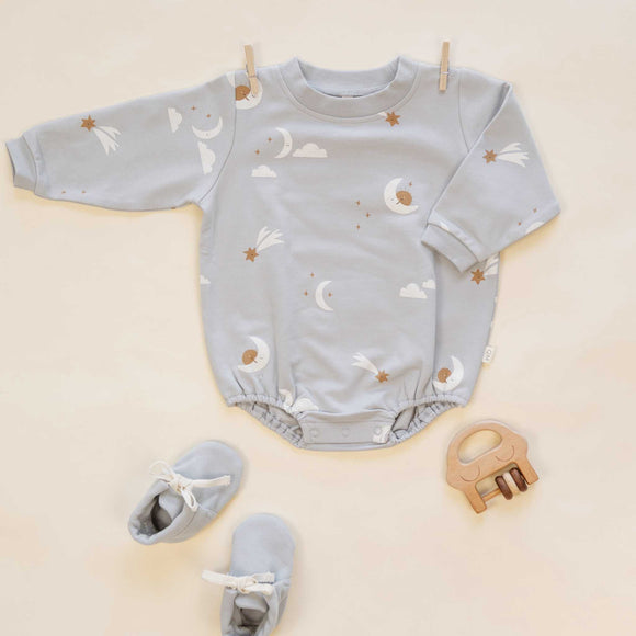 Quincy Mae - Crewneck Bubble Romper Sky Friends