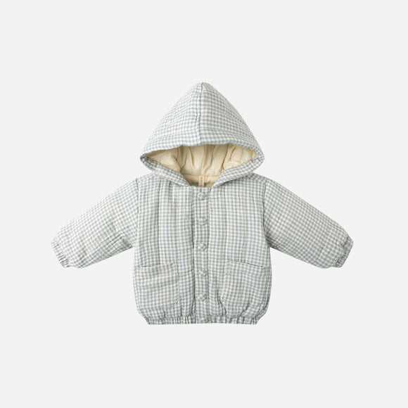 Quincy Mae - Hooded Woven Jacket - Blue Gingham