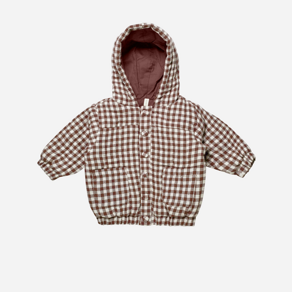Quincy Mae - Hooded Woven Jacket - Plum Gingham