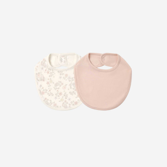 Quincy Mae -  Jersey Snap Bib, 2-Pack - Floral Vine, Dusty Rose