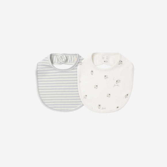 Quincy Mae -  Jersey Snap Bib, 2-Pack - Sheep, Cloud Stripe