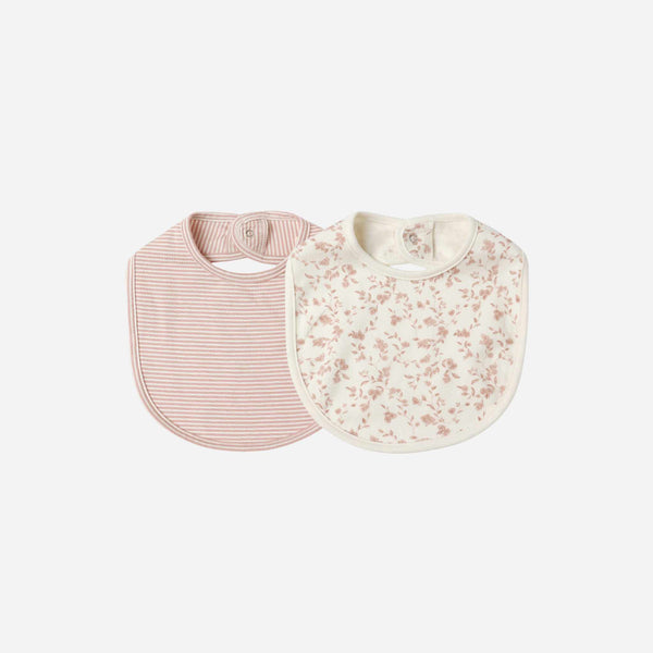 Quincy Mae - Jersey Snap Bib, 2 Pack - French Garden, Rose Micro Stripe