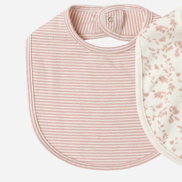 Quincy Mae - Jersey Snap Bib, 2 Pack - French Garden, Rose Micro Stripe