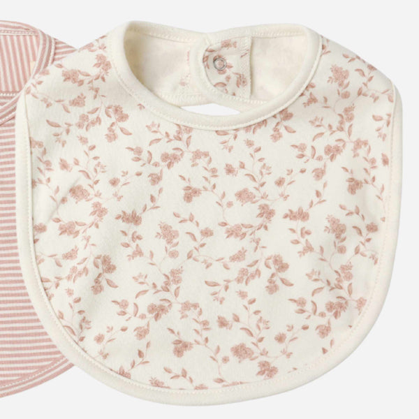 Quincy Mae - Jersey Snap Bib, 2 Pack - French Garden, Rose Micro Stripe