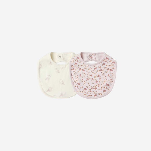 Quincy Mae - Jersey Snap Bib, 2 Pack - Garden, Snow Owls