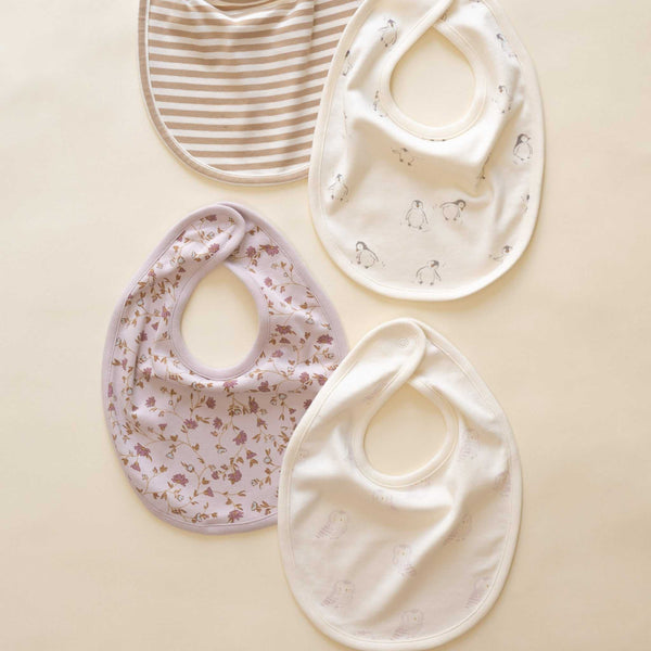 Quincy Mae - Jersey Snap Bib, 2 Pack - Garden, Snow Owls