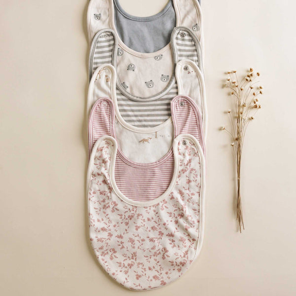 Quincy Mae - Jersey Snap Bib, 2 Pack - Garden, Snow Owls