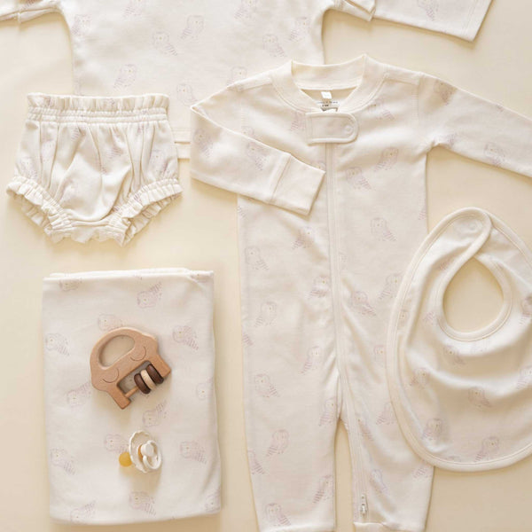 Quincy Mae - Jersey Snap Bib, 2 Pack - Garden, Snow Owls