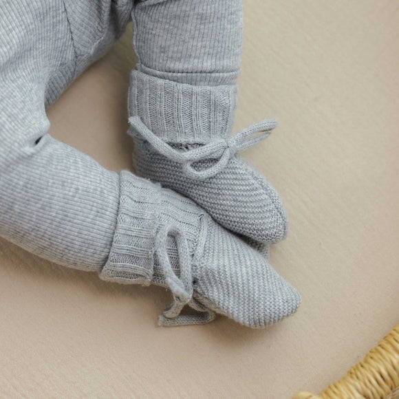 Quincy Mae - Knit Booties - Heathered Dusty Blue