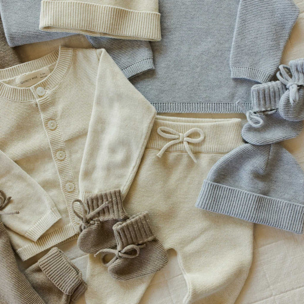 Quincy Mae - Knit Booties - Heathered Dusty Blue