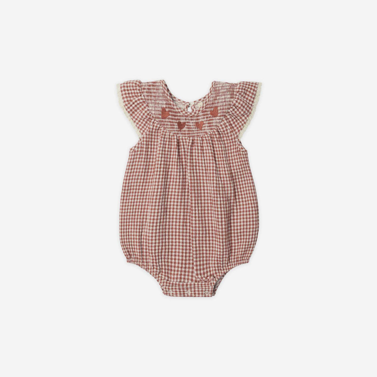 Quincy Mae - Lenore Romper – Red Gingham | Valentine's Baby Romper