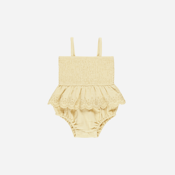 Quincy Mae - Smocked Skirted Romper - Yellow