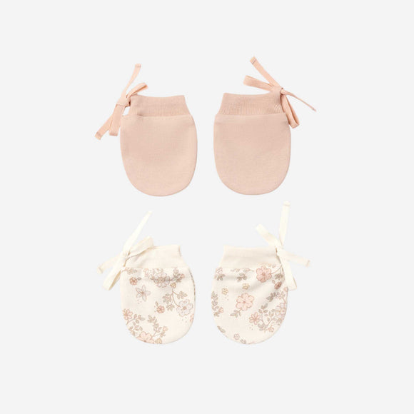 Quincy Mae - No Scratch Mittens, Set of 2 Floral Vine, Dusty Rose