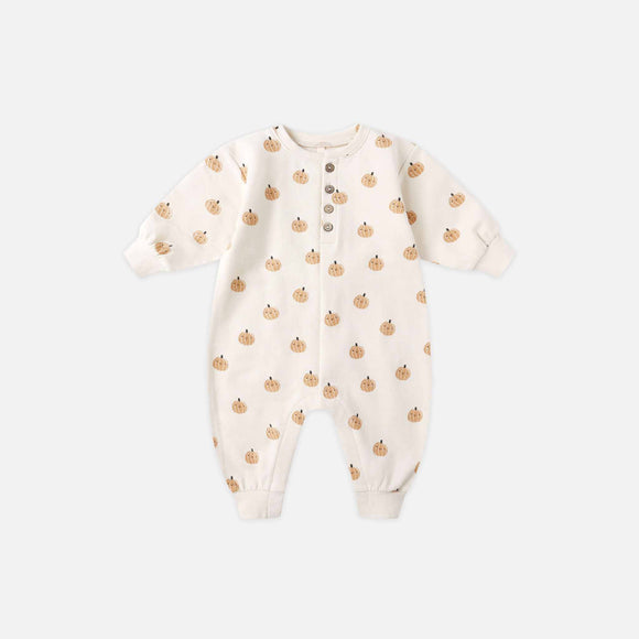 Quincy Mae - Relaxed Fleece Jumpsuit - Smiley Pumpkins