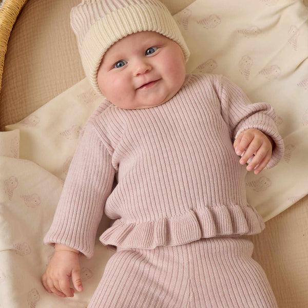 Quincy Mae - Rib Knit Peplum Top - Lilac